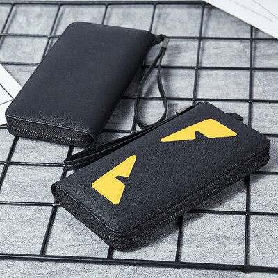 

BOSTANTEN mens wallet cowhide fashion trend long leather wallet multi-card multi-function card package male B2172041 black with yellow