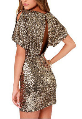 

Bigood Womens Club Gold Sequins Backless Bodycon Mini Dress Party Skirt