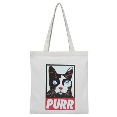 

Bag famous sac maitres PURR cat canvas bag green shopping bag literary retro one shoulder portable large capacity cloth bag SM18B306 black