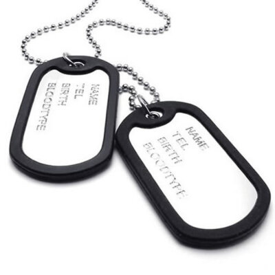 

Hpolw NEW Mens Silver&Black Alloy Army Style 2pcs Dog Tag Pendant Mens Lettering Necklace Chain