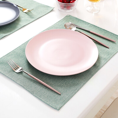 

Yuanyuan fabric placemat blue&green linen thickening placemat single piece into the non-slip insulation placemat student meal table mat Western table mat 2 pieces into