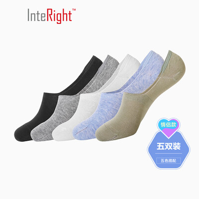 

INTERIGHT invisible socks men&women cotton silicone strips off mens invisible socks five pairs of boxed mixed color