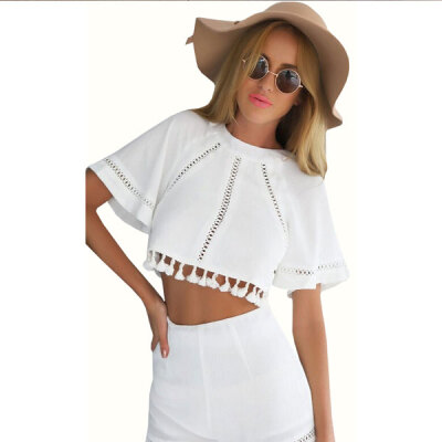 

Lovaru ™2 piece set women's tropical plus size women clothing white vestidos short backless bodycon suit free shipping