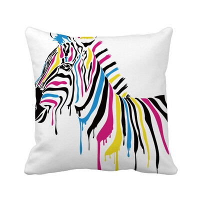 

Zebra Animal Rainbow Color Square Throw Pillow Insert Cushion Cover Home Sofa Decor Gift