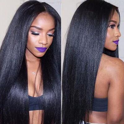 

T-top Hair Virgin Human Hair Lace Front Wig Yaki Straight Human Hair Wig Swiss Lace Natural Black With Natural Hairline And Baby