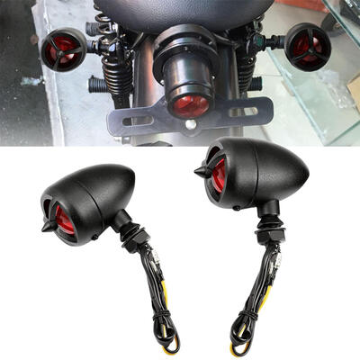 

2PCS Motorcycle Universal Turn Signals Bulbs Amber Lens Front Rear Lights Heavy Duty Black Metal Housing With Red Lens