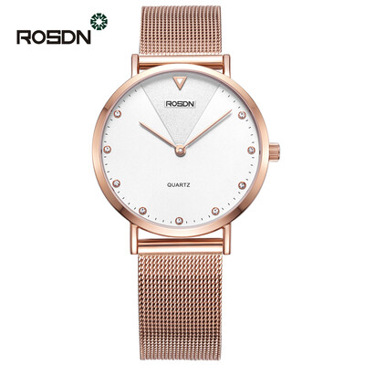 

ROSDN Luxury Brand Mens Watch mesh strap women watches Stainless Steel Analog Quartz Watches Women Waterproof Couple wrist watch