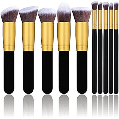 

Кисти для макияжа из кисти Dow 10Pcs Gold Синтетические косметические средства Kabuki для косметики