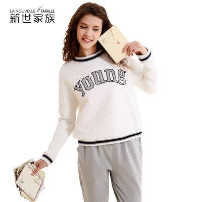 

New World Family Pajamas Womens Spring Long Sleeve Cotton Casual Home Service XB57091 Beige XXL