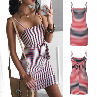

Try Everything Women Summer Dress 2018 Cotton Bodycon Bandage Short Dress Sheath Strap Striped Mini Pencil Sexy Womens Dress