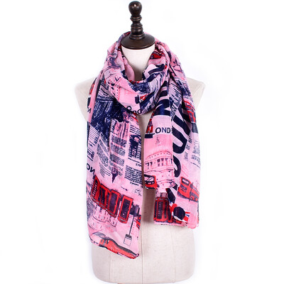 

JeouLy Vintage Style fashion women scarf Euro Fashion British style London Tower Bridge letter & bus flag printed scarves