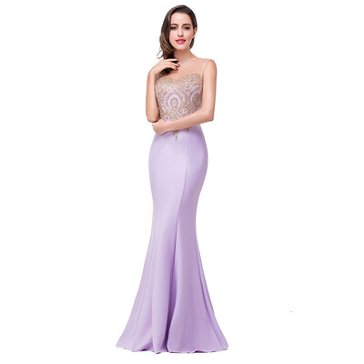 

Sleeveless Lilac Mermaid Prom Dresses Appliques Wedding Evening Gown