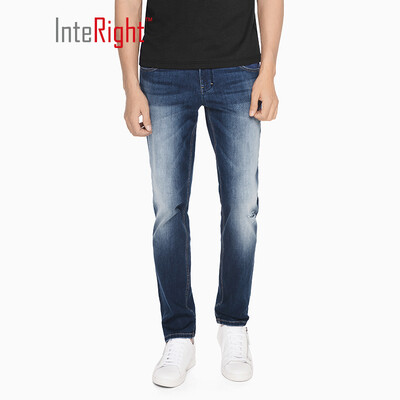 

INTERIGHT jeans male fit slim fit quick dry hole jeans in blue 34XL