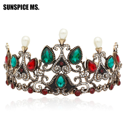 

Vintage Women Bead Resin Crown Hair Jewlery Турецкая полая цветочная кристалла Тиары Принцесса Свадебная обруч для волос