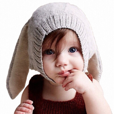 

Rabbit Ears Pattern Hat Gray Wool Knitted Cap Children's Cartoon Photograph Decorated Daily Warm Winter Clothing Accessories