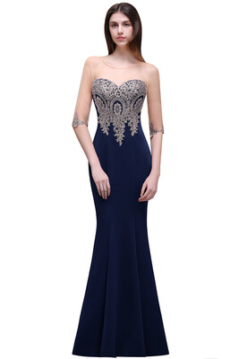 

Royal Blue Mermaid Bridesmaid Dresses ｜ Half Sleeves Prom Evening Dresses