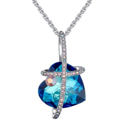 

Crystals From Austrian High Quality Necklaces Women Pendants Heart Shaped Blue Purple AB Luxury Fashion Jewelry Austrian Rhineston
