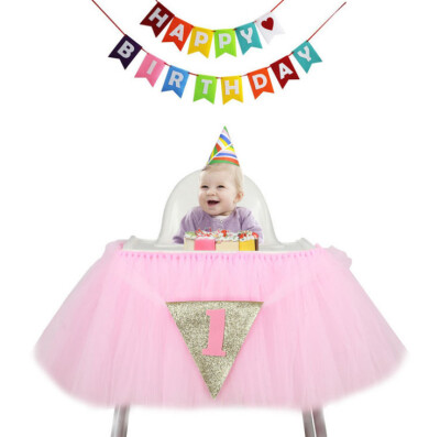 

Fanlus 1st Birthday Tutu Skirt for High Chair Decoration for Party Supplies Baby Pink