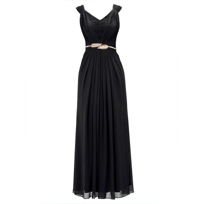 

CAZDZY V-Neck Lace Pleated Chiffon A-Line Evening Dress