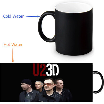 

U2 Rock Band 350ml / 12oz Heat Reveal Mug Color Change Чашка кофе Чувствительные морфинг-кружки Волшебная чашка для чайных чашек