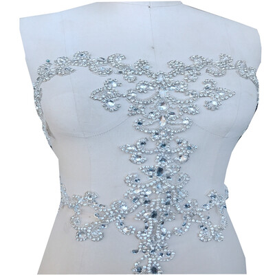 

серебряная ручная отделка кристаллов патч для блестки лайков Rhinestones applique 55 * 36 см и 22 * ​​13 см для платья спереди и сзади