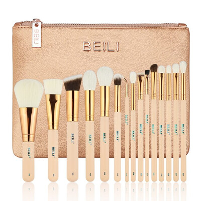 

BEILI 15 STÜCK Rosa natürliche ziegenhaar Synthetische Pferdehaar Stiftung rouge lidschatten Pulver Eyeliner Make-Up pinsel set