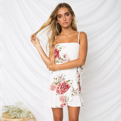 

Try Everything Summer Beach Dress Women Tunic Green Palm Tree Irregular Chiffon Dress 2018 Floral Printed Mini Sexy Dress Women