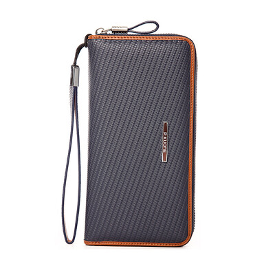 

P.kuone® 2015 New Mens Long Wallet Leather Genuine Weave Wallet Men Large Capacity Zipper Clutch Bags Famous Brand Wallets