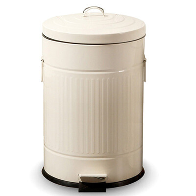 

Ou Runzhe slow down the silent version of the trash cans 12L round hand-rolled iron steel foot flip cover toilet ivory white 12 liters