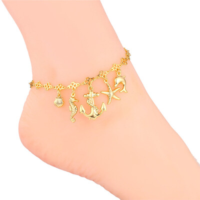 

Beach Foot Jewelry Barefoot Sandals Anklet 18K Gold /Platinum Plated Summer Jewelry Cute Ocean Beach Bracelet ON A Leg