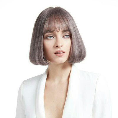 

Lace Front Human Hair Short BOB Wigs With Smoke Gray Straight Wig For Women