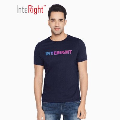 

INTERIGHT Short Sleeve Mens Water Soft Cotton Letter Print Round Neck T-Shirt Navy Blue XL