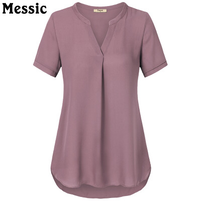 

Timeson 2018 Summer Women Blouses V-Neck Short Sleeve Chiffon Blouse Shirt Loose Pleated Work Wear Women Elegant Solid Tops