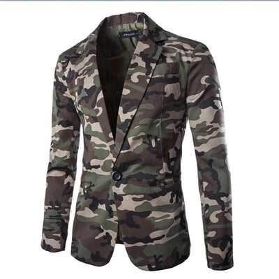 

Zogaa Mens Suit Camouflage Pure Cotton Slim Single-breasted