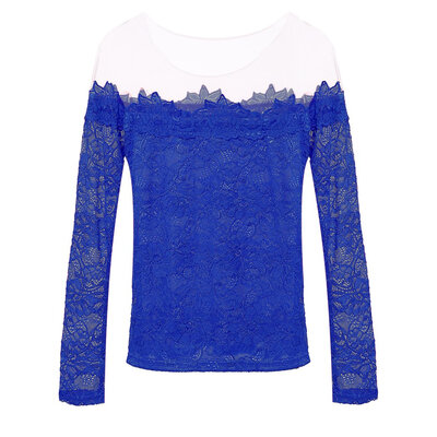 

Stylish Lady Womens New Fashion Long Sleeve Slash Neck Sexy Lace Tops Blouse