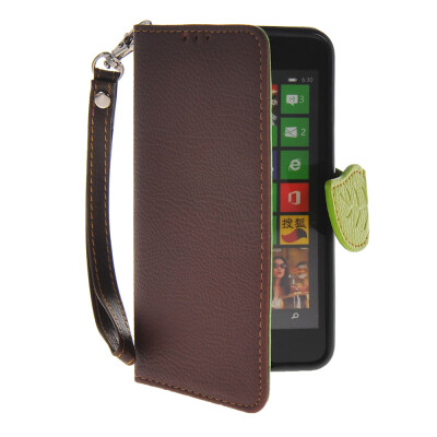 

MOONCASE Litch Skin Leather Side Flip Wallet Card Holder Pouch with Kickstand Case Cover for Nokia Lumia 630 Brown