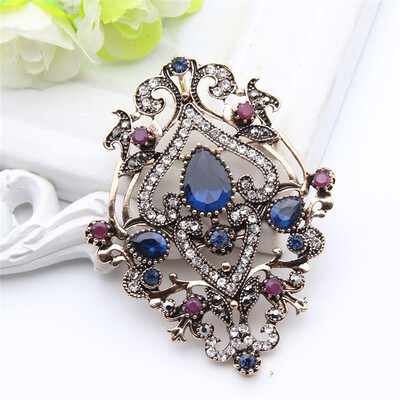 

Ethnic Turkish Brooch For Women Antique Gold Color Flower Resin Broches Brooches Pendant Dual-Purpose Arab Ladies Hijab Pins