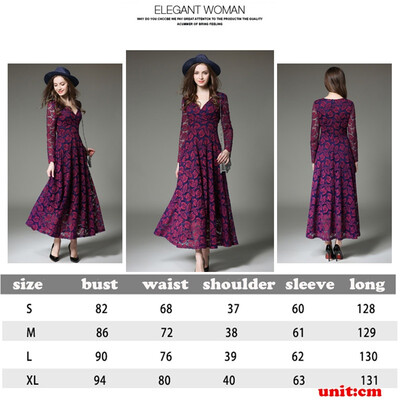 

2018 Spring&Summer Fashion High Waist V Collar Hollow Lace Dress Big Swing Dress