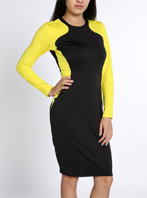 

Elegant Ladies Splice Yellow Cocktail Party Evening Bodycon Fitted Business Dress
