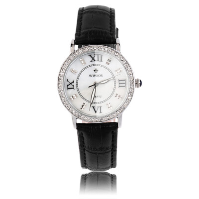

WWOOR Elegant Crystal Women Round Quartz Wrist Watch Office Lady Watch