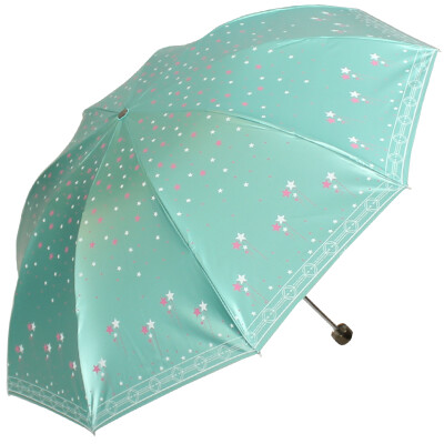 

Paradise umbrella to strengthen the strengthening of five-star sparkling black polyester color silk five-pointed three-fold sunny umbrella umbrella Lake green 33252E