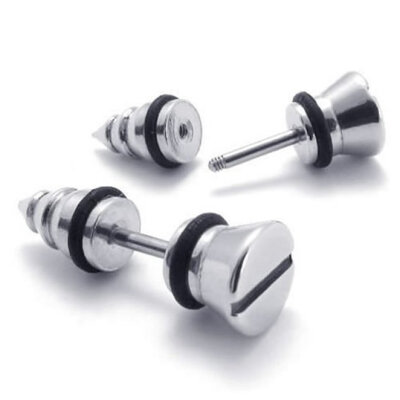 

Hpolw Stainless Steel Men's Screw Stud Earrings, Color Silver, Diameter 7mm