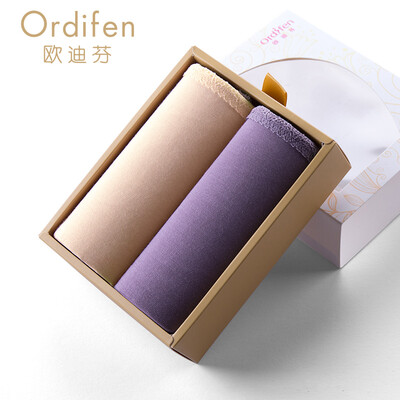 

Ou Difen ladies combination underwear solid color lace side comfortable ladies triangle underwear XK7A05 champagne skin purple XL
