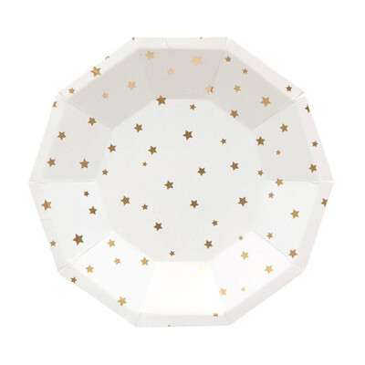 

FANLUS 6pcs Disposable Party Tableware Eco-Friendly Plates Dishes Cups Napkins for Party Golden Foil Stars