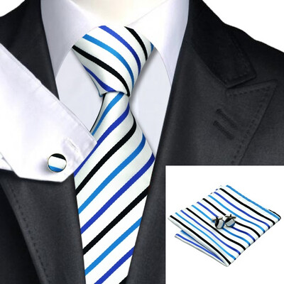 

2016 New Hot selling Vogue Men Silk Striped Tie Set High Quality 100 Silk Necktie Handkerchief Cufflink Set for Formal Wedding