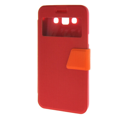 

MOONCASE Galaxy Grand Max G7200 ,Window Design Leather Side Flip ЧЕХОЛ ДЛЯ Samsung Galaxy Grand Max G7200 Red Orange