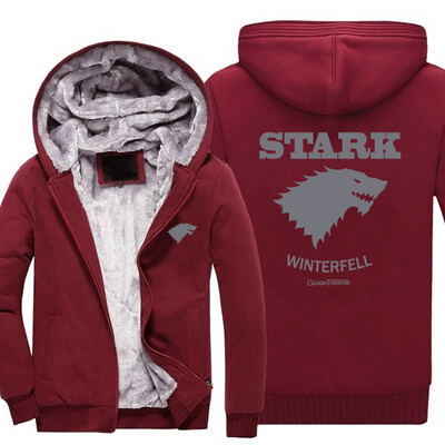 

2018 New USA size Wolf Game of Thrones Direwolf Ghost House of Stark Winter is Coming Jacket Sweatshirts Thicken Hoodie Zipper Coa