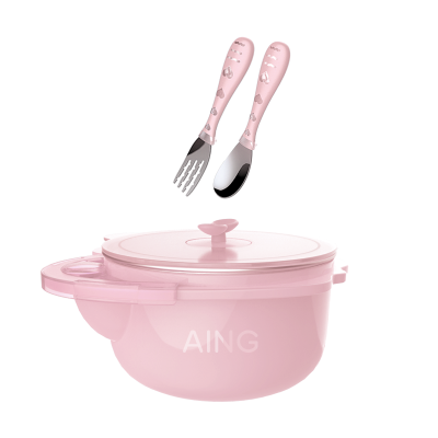 

Ayin childrens stainless steel water injection insulation bowl cutlery set suction cup bowl baby food bowl training bowl pink 3 piece set