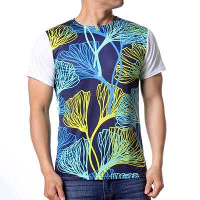 

Mens Fashion Pullover Tops Lotus leaf Printed Short Sleeves T-shirts