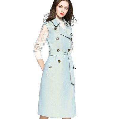 

BURDULLY Double breasted Sleeveless Trench Coat Women Spring 2018 Fashion Long Coats Ladies British Autumn Trench Coat